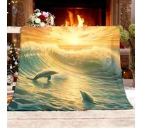 Genérico Cozy Plush Manta L 100x130cm Animales Marinos Delfines Manta de Franela Ropa de Cama cálida Suave de Forro Polar Amarillo Anaranjado para Sofá Sala de Estar Oficina Coche Exterior Mantas