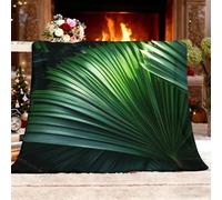 Genérico Cozy Plush Manta L 100x130cm Rayas De Hojas De Palma De Plantas Manta de Franela Ropa de Cama cálida Suave de Forro Polar Verde para Sofá Sala de Estar Oficina Coche Exterior Mantas