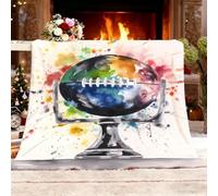 Genérico Cozy Plush Manta L 100x130cm Tema De Rugby En Acuarela Manta de Franela Ropa de Cama cálida Suave de Forro Polar Vistoso para Sofá Sala de Estar Oficina Coche Exterior Mantas