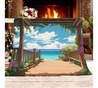 Genérico Cozy Plush Manta L 100x130cm Vacaciones En Un Edificio Junto Al Mar Manta de Franela Ropa de Cama cálida Suave de Forro Polar Azul para Sofá Sala de Estar Oficina Coche Exterior Mantas