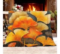 Genérico Cozy Plush Manta XXL 180x220cm Hojas De Ginkgo RomáNticas Manta de Franela Ropa de Cama cálida Suave de Forro Polar Amarillo Anaranjado para Sofá Sala de Estar Oficina Coche Exterior Mantas