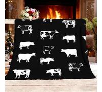 Genérico Cozy Plush Manta XXL 180x220cm Vaca Animal Simple Manta de Franela Ropa de Cama cálida Suave de Forro Polar Negro para Sofá Sala de Estar Oficina Coche Exterior Mantas