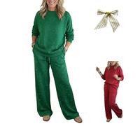 Genérico Cozy Travel Crew Neck Shiny Sweatshirt and Pant 2 Piece,Womens Sparkly Glitter Tops and Trousers Lounge Sets with pockets (FR/ES, Letras, M, Regular, Regular, Green)
