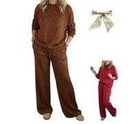 Genérico Cozy Travel Crew Neck Shiny Sweatshirt and Pant 2 Piece,Womens Sparkly Glitter Tops and Trousers Lounge Sets with pockets (FR/ES, Letras, XXL, Regular, Regular, Brown)