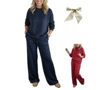 Genérico Cozy Travel Crew Neck Shiny Sweatshirt and Pant 2 Piece,Womens Sparkly Glitter Tops and Trousers Lounge Sets with pockets (FR/ES, Letras, S, Regular, Regular, Blue)
