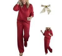 Genérico Cozy Travel Crew Neck Shiny Sweatshirt and Pant 2 Piece,Womens Sparkly Glitter Tops and Trousers Lounge Sets with pockets (FR/ES, Letras, M, Regular, Regular, Red)
