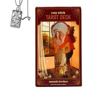 Genérico Cozy Witch Tarot - Deck tamaño Bolsillo para Principiantes con Collar - Diseño Encantador, fácil de Usar