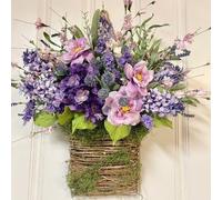 Genérico Cream Hydrangea Hanger Basket Wreath,Farmhouse Wildflowers Door Hanging Basket Wreath,UV ResistantArtificial Wildflowers Welcome Sign,for Spring,Summer Home Porch Wall Decor