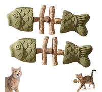 Genérico Creative Fish Bone Cat Toy - Fix Your Cat'S Dental Health, Wooden Catnip Teeth Cleaning Stick, Natural Fishbone Cats Dental Toys, Suitable for Kittens and Adult Cats to Play (Green,2Pcs)