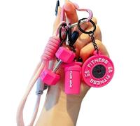 Genérico Creative Mini Gym Barbell Plate Keychain, Dumbbell Keychain Set, Silicone Fitness Bag Charms Pocket Motivator for Workout Enthusiasts (Deep Pink)