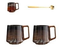 Genérico Creative Mountain Bottom Wooden Handle Glass Cup, 450ml Retro Smokey Gray Clear Slanted Coffee Cups, Heat Cold Resistant Whiskey Mug for Tea and Cocktail Lovers