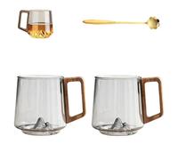 Genérico Creative Mountain Bottom Wooden Handle Glass Cup, 450ml Retro Smokey Gray Clear Slanted Coffee Cups, Heat Cold Resistant Whiskey Mug for Tea and Cocktail Lovers