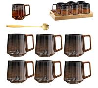 Genérico Creative Mountain Bottom Wooden Handle Glass Cup, 450ml Retro Smokey Gray Clear Slanted Coffee Cups, Heat Cold Resistant Whiskey Mug for Tea and Cocktail Lovers