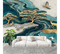 Genérico Creativo Carta da Parati panoramica 250x175 cm Asuka Albero D'Oro Rimovibile Fotomurali Adesivi Murali Rivestimento Parete Blu-Verde Adesivi Murali Cameretta Bambini Muro di sfondo