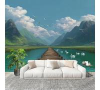 Genérico Creativo Carta da Parati panoramica 300x210 cm Strada Di Montagna E Acqua Rimovibile Fotomurali Adesivi Murali Rivestimento Parete Verde Adesivi Murali Cameretta Bambini Muro di sfondo