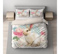 Genérico Crema Rosa Set Copripiumino,Ritagliato Vintage Coniglio Fiore,Ultra Soft Non Si Stira copripiumini - Ultra morbido,Angenehm, Reversibile, per l'estate e l'inverno,Copripiuminos 240 x 260