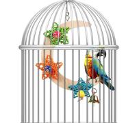 Genérico Crescent Bird Perches - Bird Perch Wooden Parrot Swing Toy | Chewable Hanging Perch with Bell Star Decor for Cockatiel Conure Lovebird Canary Macaw African Grey Cockatoo Cage Accessory