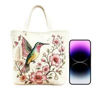 Genérico Crochet Bag | Hummingbird Flower Pattern Casual Tote | Crochet Handbag | for Outdoor Vacation Travel Party Shopping Daily Commute