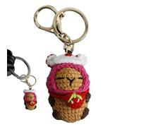 Genérico Crochet Capybara Keychain - Yarn Polyester Filling 4cm | Animal Key Rings For Car Keys, Cartoon Crochet Small Doll | Cute Clothes Dressing Capybara Pendant For Bags Backpack Use