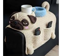 Genérico Crochet Dog Sofa Organizer - 2 Pockets and 1 Mug Holder,Dogs-Shaped Handmade Knit Armrest Caddy,3 Cute Breeds (Beagle/Corgi/Pug),Phone Snacks-Cozy Companion Vibes for Doglover (A)