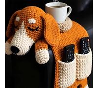 Genérico Crochet Dog Sofa Organizer - 2 Pockets and 1 Mug Holder,Dogs-Shaped Handmade Knit Armrest Caddy,3 Cute Breeds (Beagle/Corgi/Pug),Phone Snacks-Cozy Companion Vibes for Doglover (C)