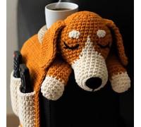 Genérico Crochet Dog Sofa Organizer,Cute Dogs-Shaped Handmade Knit Armrest Caddy,Animal Weaving Non-Slip Storage Holder Decorate with 2 Pockets and 1 Mug Holder for Living Room,Bedroom,Dorm (Orange)