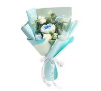 Genérico Crochet Flower Bouquet - Handmade Knitted Bouquet | Eternal Flowers Decorative Home Decor | Knitteds Rose Sunflower For Birthday Wedding Graduation Mother's Day, 30x20cm, 1pc Pink Blue