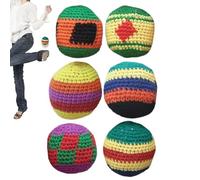 Genérico Crochet Hacky Ball Sacks, 6 Pieces Handmade Knitted Footbag, Multicolored Geometric Pattern Foot Bag Kick Sack for Adults Kids