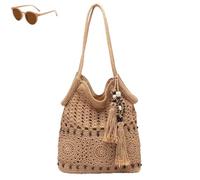 Genérico Crochet Hobo Bag for Women, Boho Woven Beach Handbags with Tassels, Casual Knitted Summer Vacation Shopping Shoulder Bag