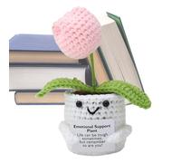 Genérico Crochet Inspirational Plant Pot - Handmade Knitted Doll with Positive Message, Unique Home & Office Desk Decor For Mental Health Support, Encouragement & Wellness