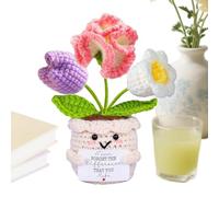 Generico Crochet Plant Flower Gift, Handmade Desk Decor, Appreciation Card, Knitted Flower Ornament Design,1.57x6.3 Inches Sturdy Emotional Gift Keepsake, Office Classroom Table Decoration