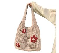Genérico Crochet Tote Bag - Flower Pattern Hand-Knit Shoulder Bag for Women, Large Aesthetic Floral Shopping Bg, Boho Cotton Crochet Handbag for Beach, School & Travel, Cute Tote for Girls