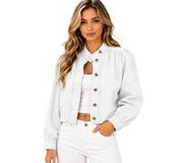 Genérico Cropped Denim Jean Jacket for Women, 2026 Fall Button Down Long Sleeve Mock Neck Casual Coat, for Work,Office,Going Out (XXL,White)