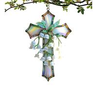 Genérico Cross Ornament - 2D Acrylic Crucifix, Floral Lily Holiday Decor, Hangable Wall Art Piece, Interior Window Mantel Styling, Seasonal Home Accents, Clear Purple 4 Inch