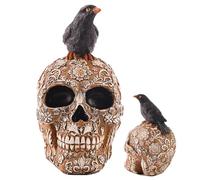Generico Crow Skull Gothic Ornament - Resina 13 x 10 x 19 cm | Halloween Raven On Skeleton Figurine | Realistic Collectible Prop With Crow Skull Statue For Halloween Decor
