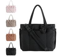 Genérico Crush Bow Tote Bag for Women, Crush Bow Tote Bag, 26L Puffy Lightweight Purse, for Daily Commuting, Shopping, Travel (Black)