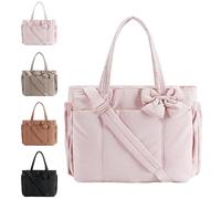 Genérico Crush Bow Tote Bag for Women, Crush Bow Tote Bag, 26L Puffy Lightweight Purse, for Daily Commuting, Shopping, Travel (Pink)