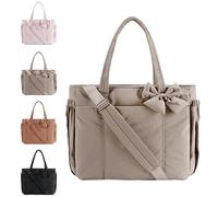 Genérico Crush Bow Tote Bag for Women, Crush Bow Tote Bag, 26L Puffy Lightweight Purse, for Daily Commuting, Shopping, Travel (Dark brown)