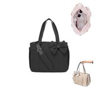 Genérico Crush Bow Tote Bag for Women, Fluffy & Lightweight Crush Bow Tote Bag for Women Work,Gym,Shopping & Travel Bags (Black)