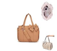 Genérico Crush Bow Tote Bag for Women, Fluffy & Lightweight Crush Bow Tote Bag for Women Work,Gym,Shopping & Travel Bags (Brown)