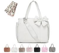 Genérico Crush Bow Tote Bag for Women, Fluffy & Lightweight Crush Bow Tote Bag, Large Capacity with Multiple Compartments (White)