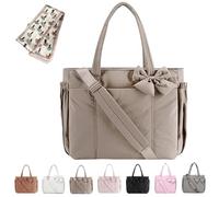 Genérico Crush Bow Tote Bag for Women, Fluffy & Lightweight Crush Bow Tote Bag, Large Capacity with Multiple Compartments (Khaki)