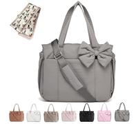 Genérico Crush Bow Tote Bag for Women, Fluffy & Lightweight Crush Bow Tote Bag, Large Capacity with Multiple Compartments (Gray)