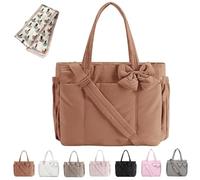 Genérico Crush Bow Tote Bag for Women, Fluffy & Lightweight Crush Bow Tote Bag, Large Capacity with Multiple Compartments (Brown)