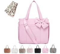 Genérico Crush Bow Tote Bag for Women, Fluffy & Lightweight Crush Bow Tote Bag, Large Capacity with Multiple Compartments (Pink)