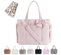 Genérico Crush Bow Tote Bag for Women, Fluffy & Lightweight Crush Bow Tote Bag, Large Capacity with Multiple Compartments (Light Pink)