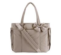 Genérico Crush Bow Tote Bag for Women, Fluffy & Lightweight Crush Bow Tote Bag, with Multiple Compartments (Khaki)