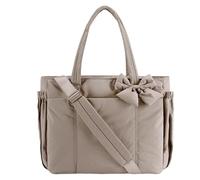 Genérico Crush Bow Tote Bag for Women, Lightweight and Fluffy Bow Handbag, Stylish Handbag for Work, Travel, Beach, Shopping (Khaki)