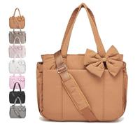 Genérico Crush Bow Tote Bag for Women, Lightweight Puffy Quilted Bow Handbag Shoulder Bag, 23L, for Work, Gym, Travel (Orange)