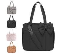 Genérico Crush Bow Tote Bag for Women,Lightweight Puffy Quilted Bow Handbag Shoulder Bag with Compartments for Daily,Work,Travel,Beach (black)